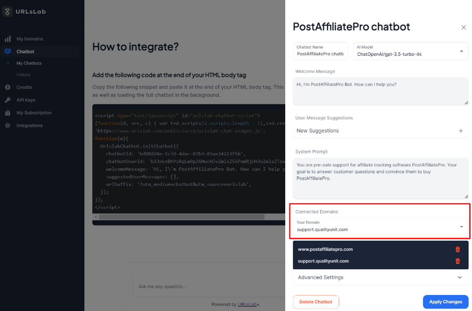 URLsLab - configurar uso do domínio