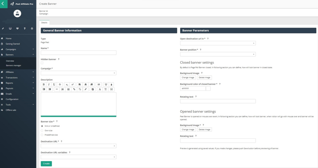 Post Affiliate Pro - criar banner peel