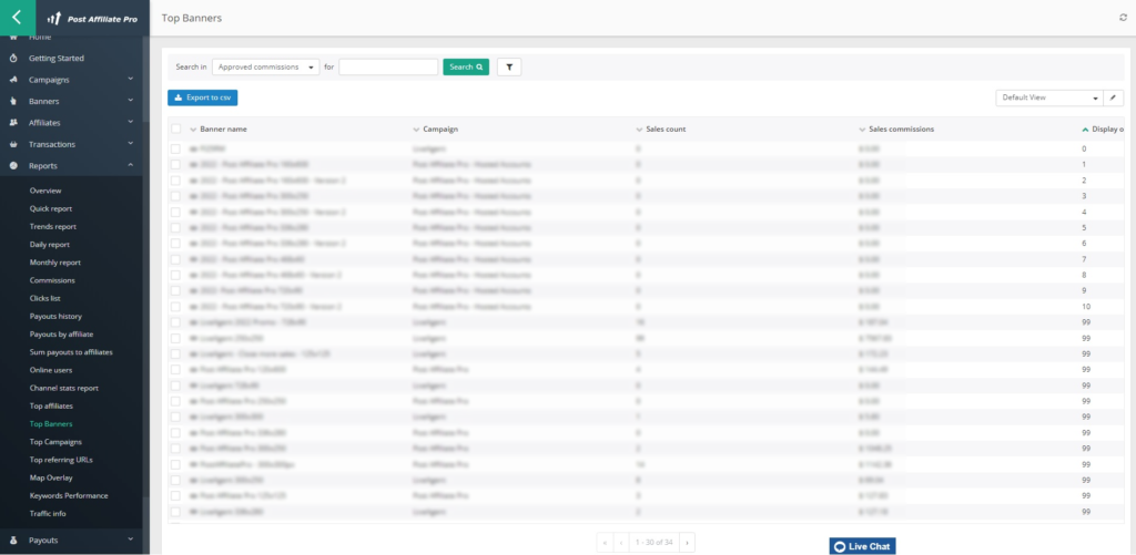 Relatório Top Banners do Post Affiliate Pro