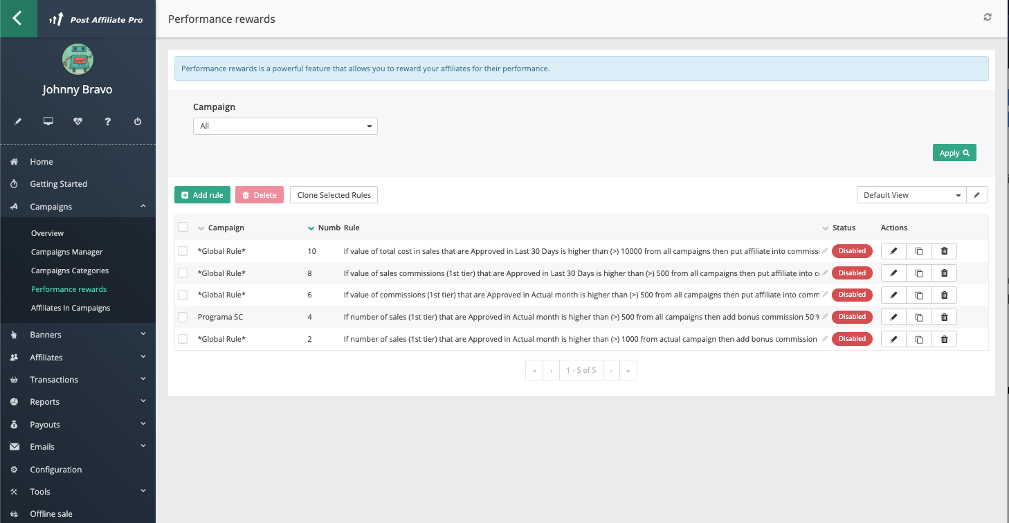 Recompensas por performance no Post Affiliate Pro