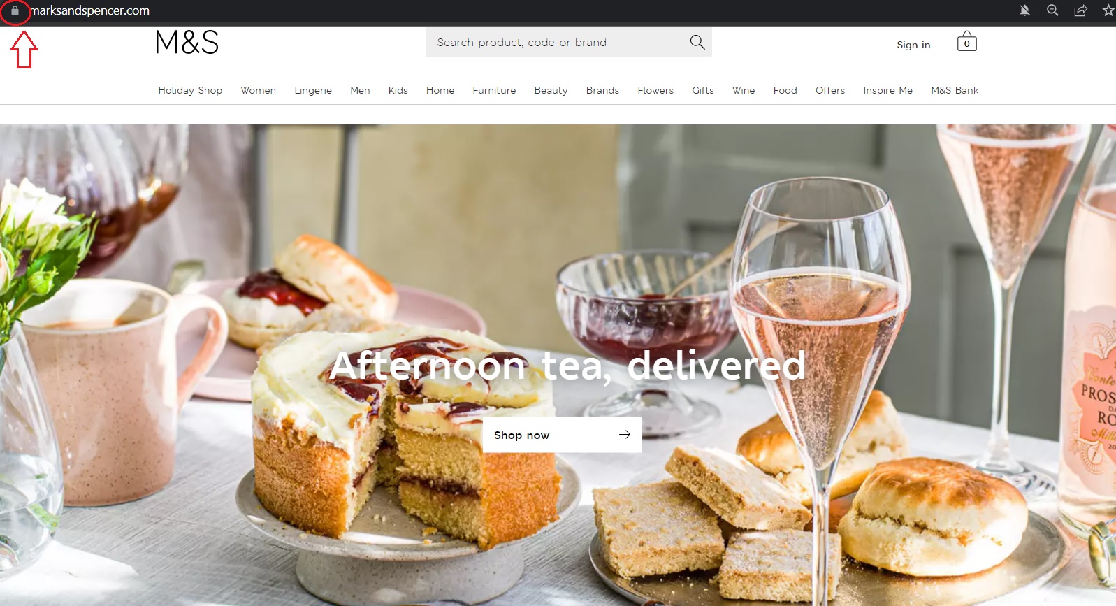 The red line encircling the padlock at the top denotes SSL protection