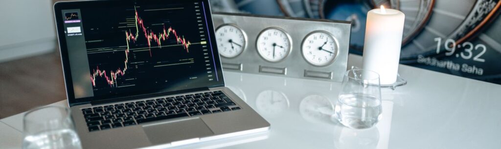 Laptop with statistics on screen