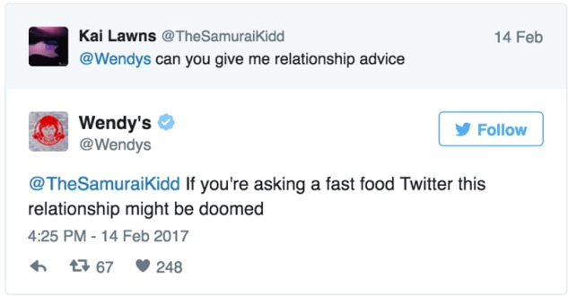 Tweet no Twitter da Wendy's