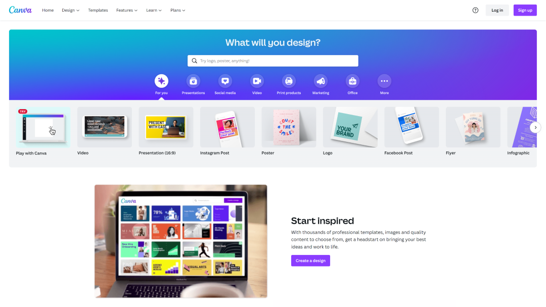 Canva graphic design platform homepage