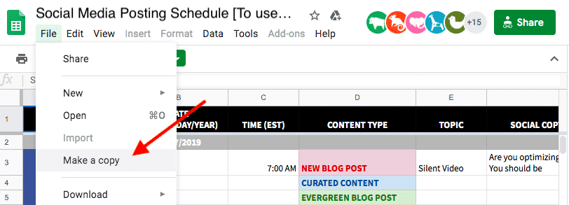 Make an editorial calendar for your social media posts