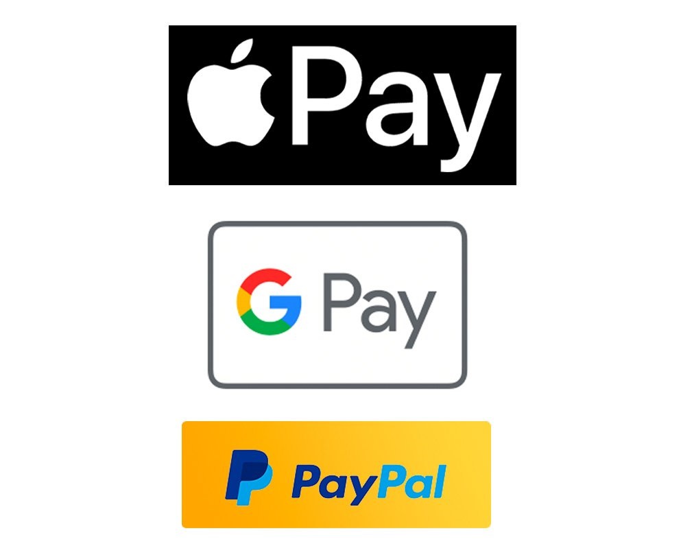 Logos Apple Pay, Google Pay e PayPal