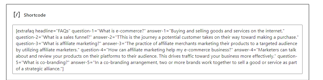 Exemplo de shortcode de FAQ do Post Affiliate Pro