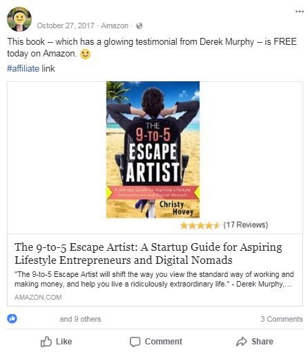 Página do Facebook para marketing de afiliados