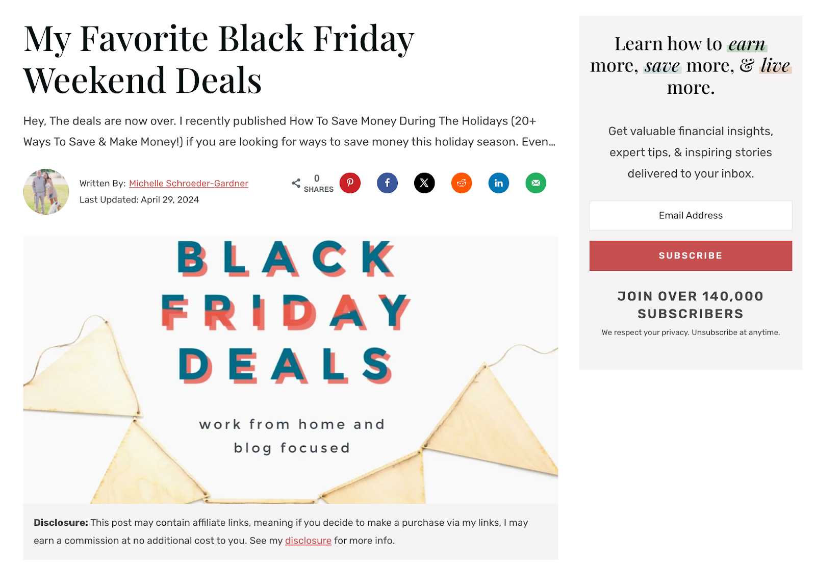 Captura de tela de um blog sobre ofertas da Black Friday.