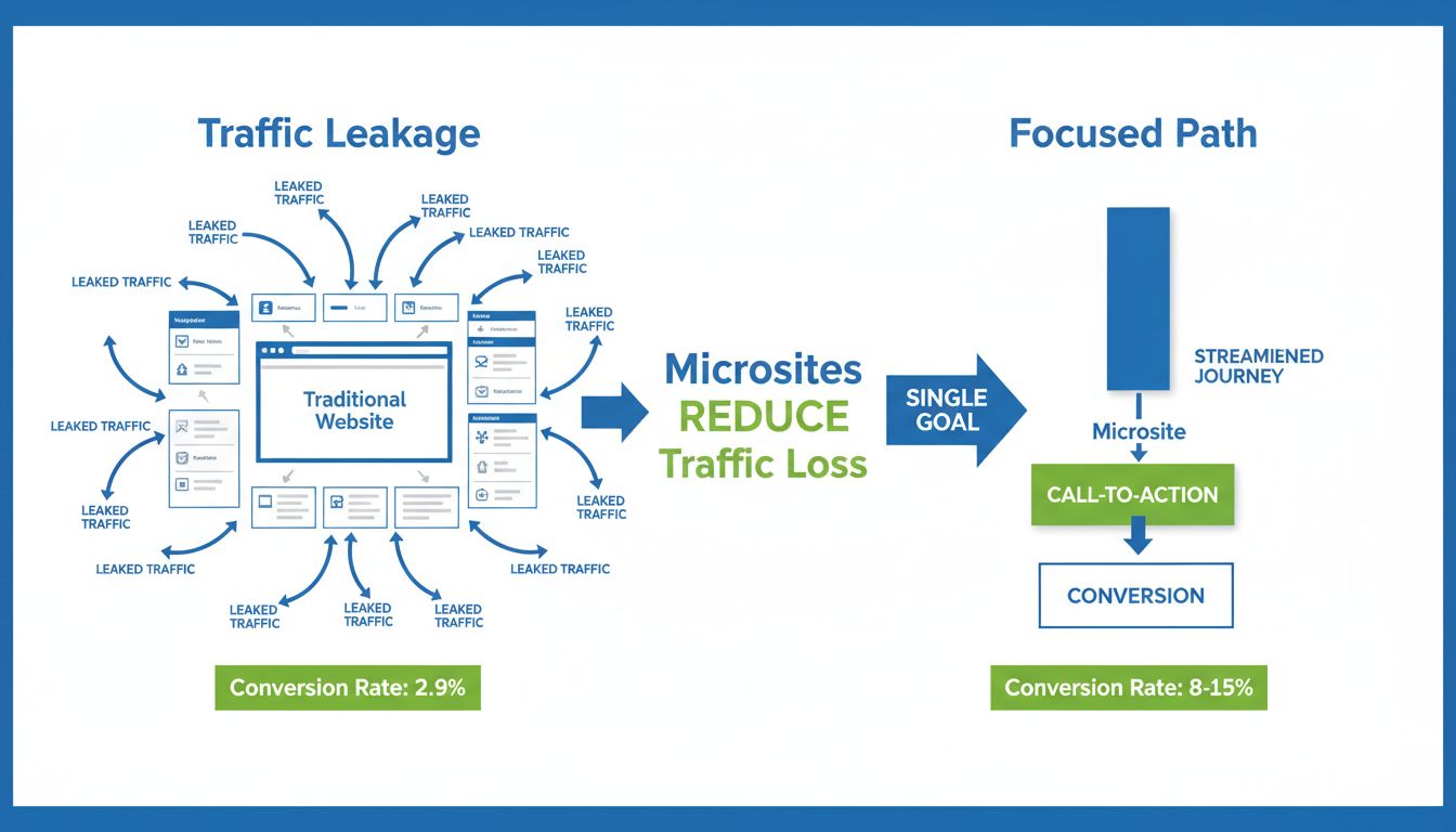 Microsite vs Site Tradicional - Comparativo de Vazamento de Tráfego