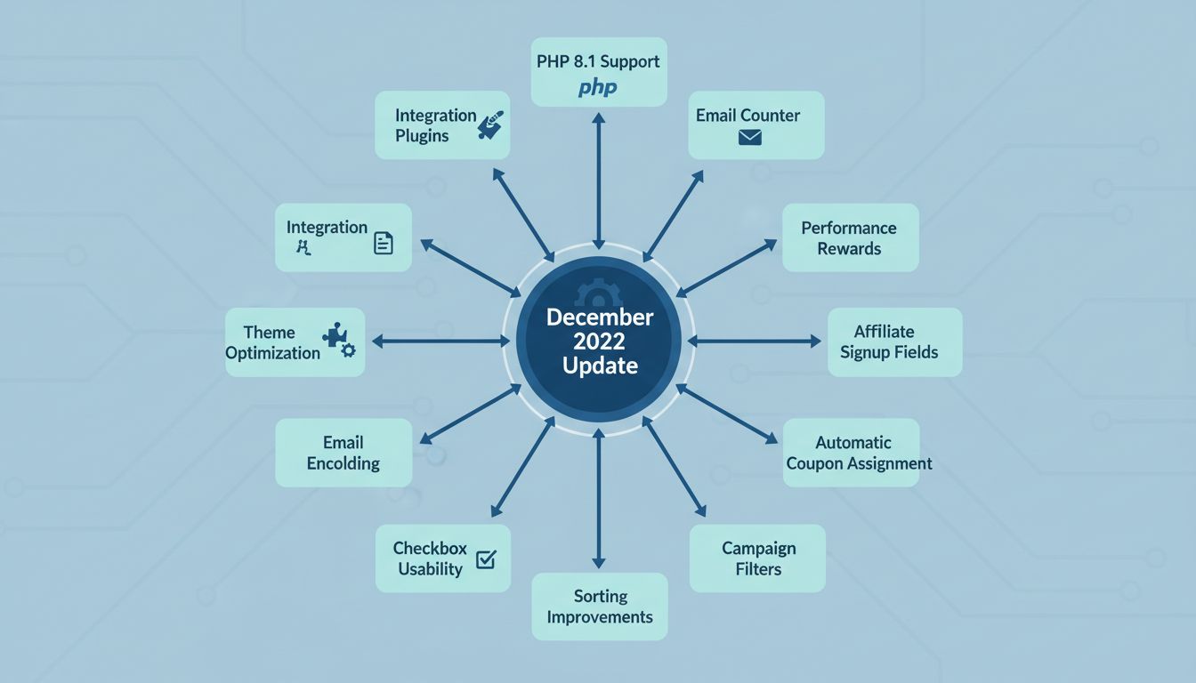 Infográfico de recursos da atualização de dezembro de 2022 do PostAffiliatePro