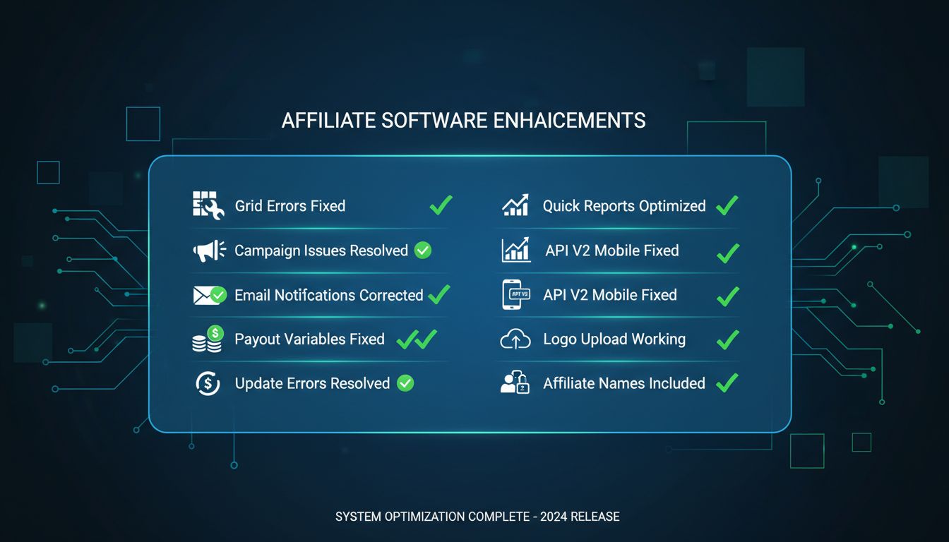 Lista de correções de bugs e melhorias do sistema para o PostAffiliatePro