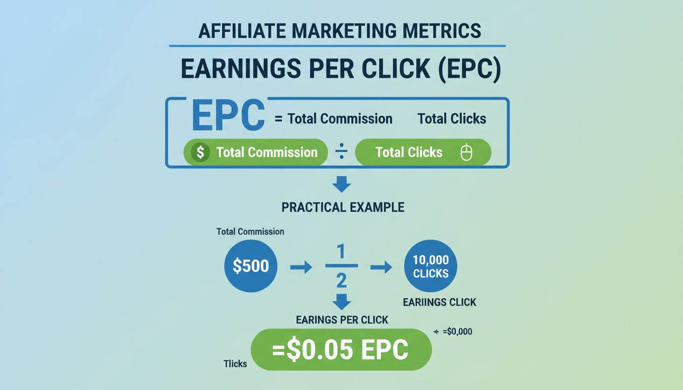 Infográfico da fórmula de cálculo do EPC mostrando comissão total dividida por cliques totais