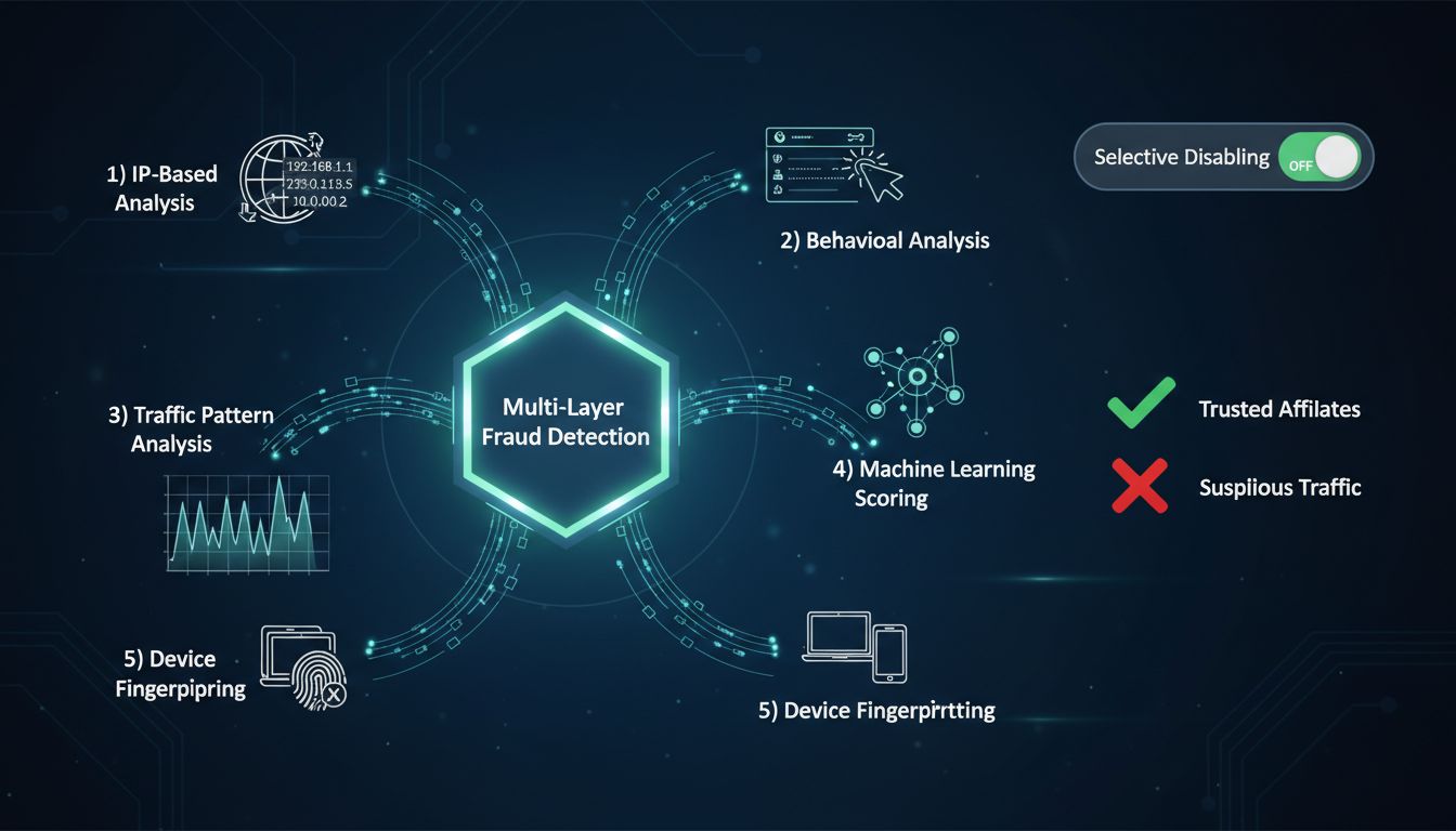 Sistema de proteção antifraude de cliques multicamadas com controles seletivos de desativação