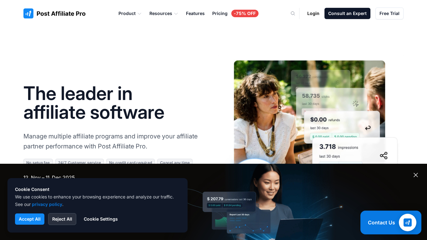 Painel e interface do Post Affiliate Pro