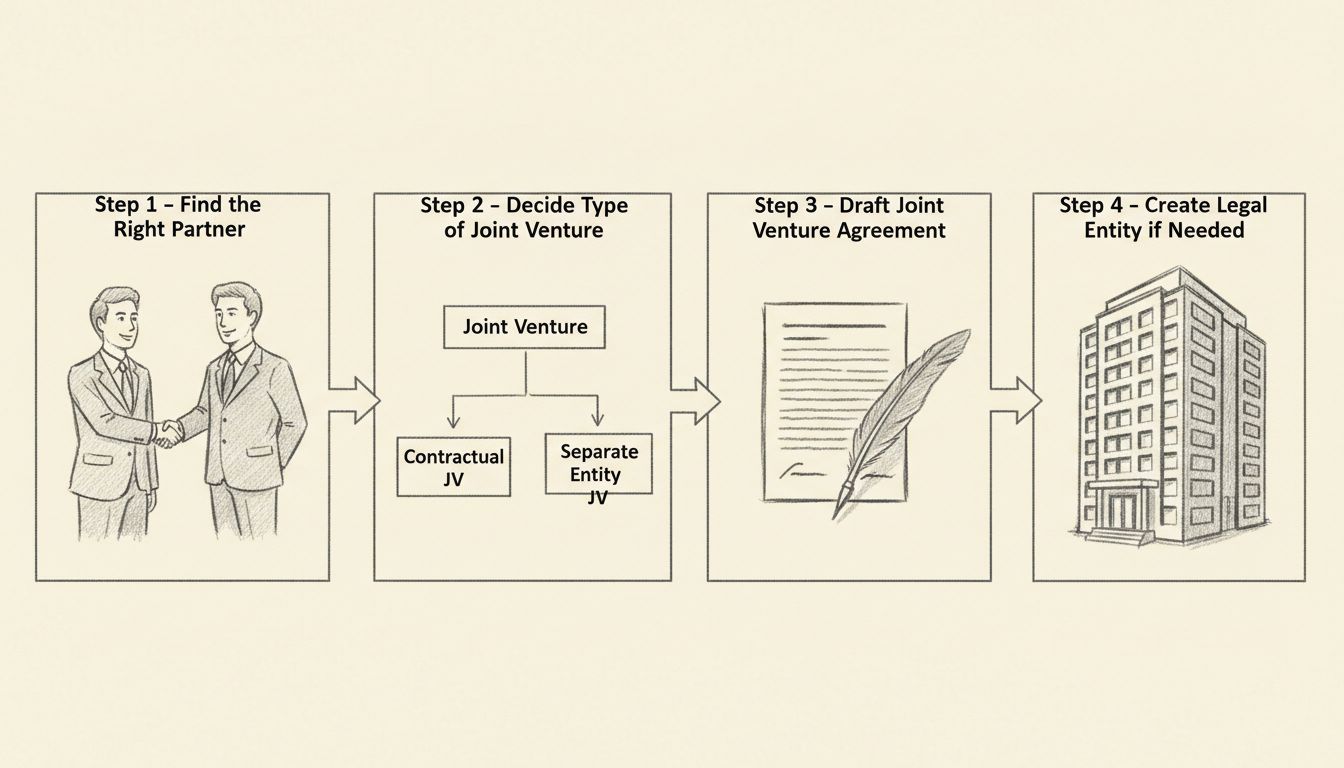 Quatro passos para criar uma joint venture: encontrar parceiro, decidir tipo, elaborar contrato, criar entidade legal