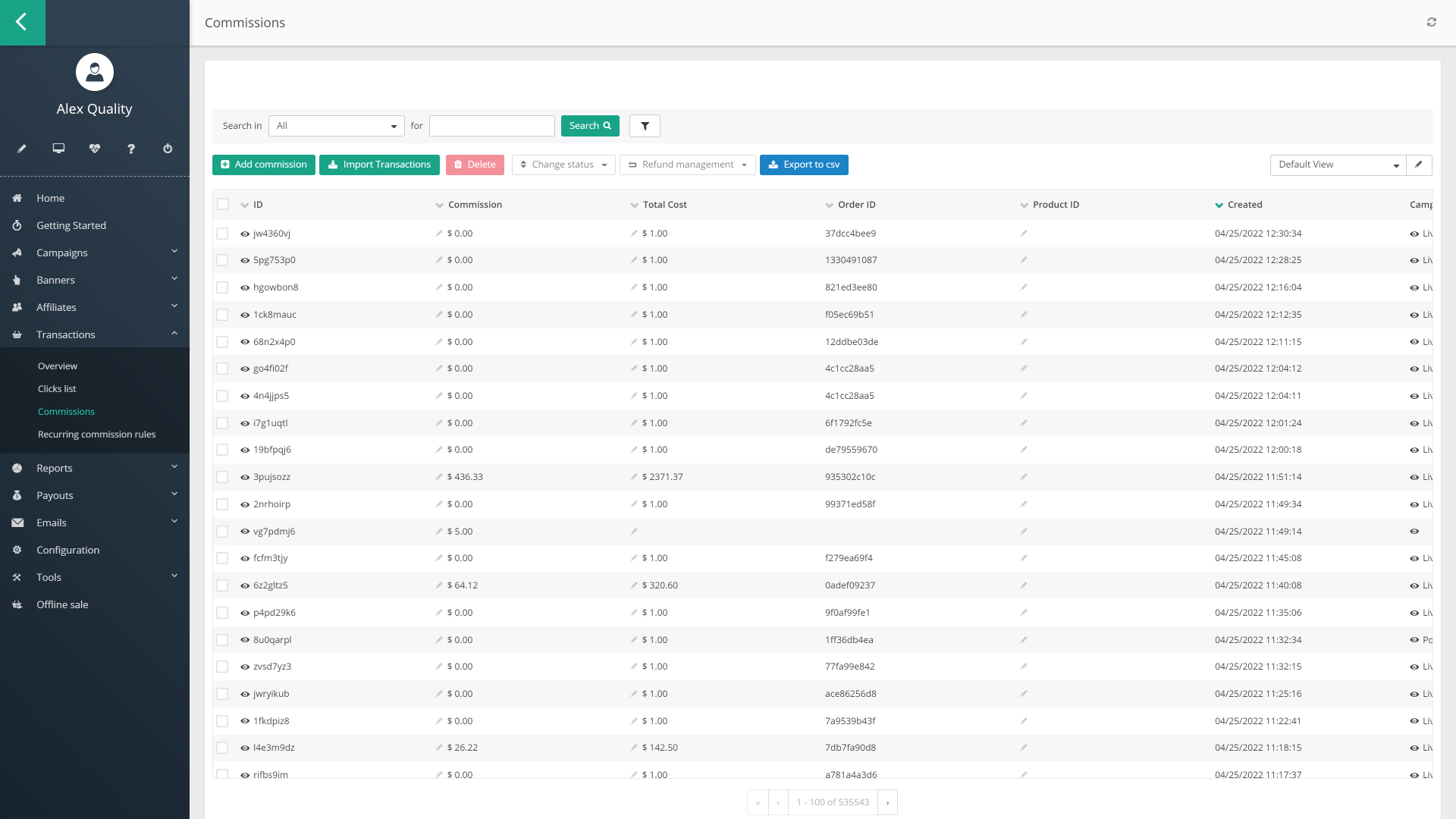 Visão geral das comissões no Post Affiliate Pro