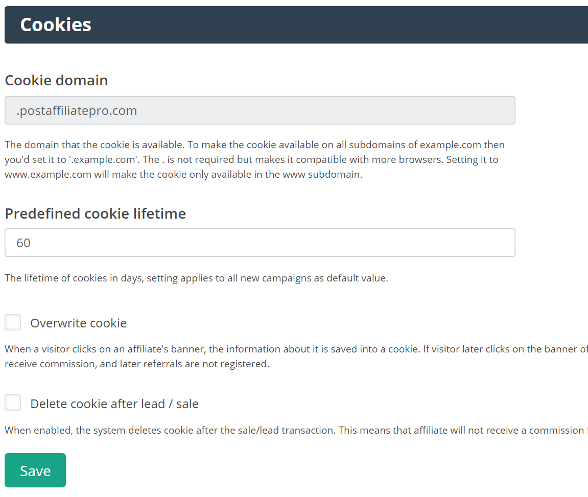 Tracking cookies in Post Affiliate Pro