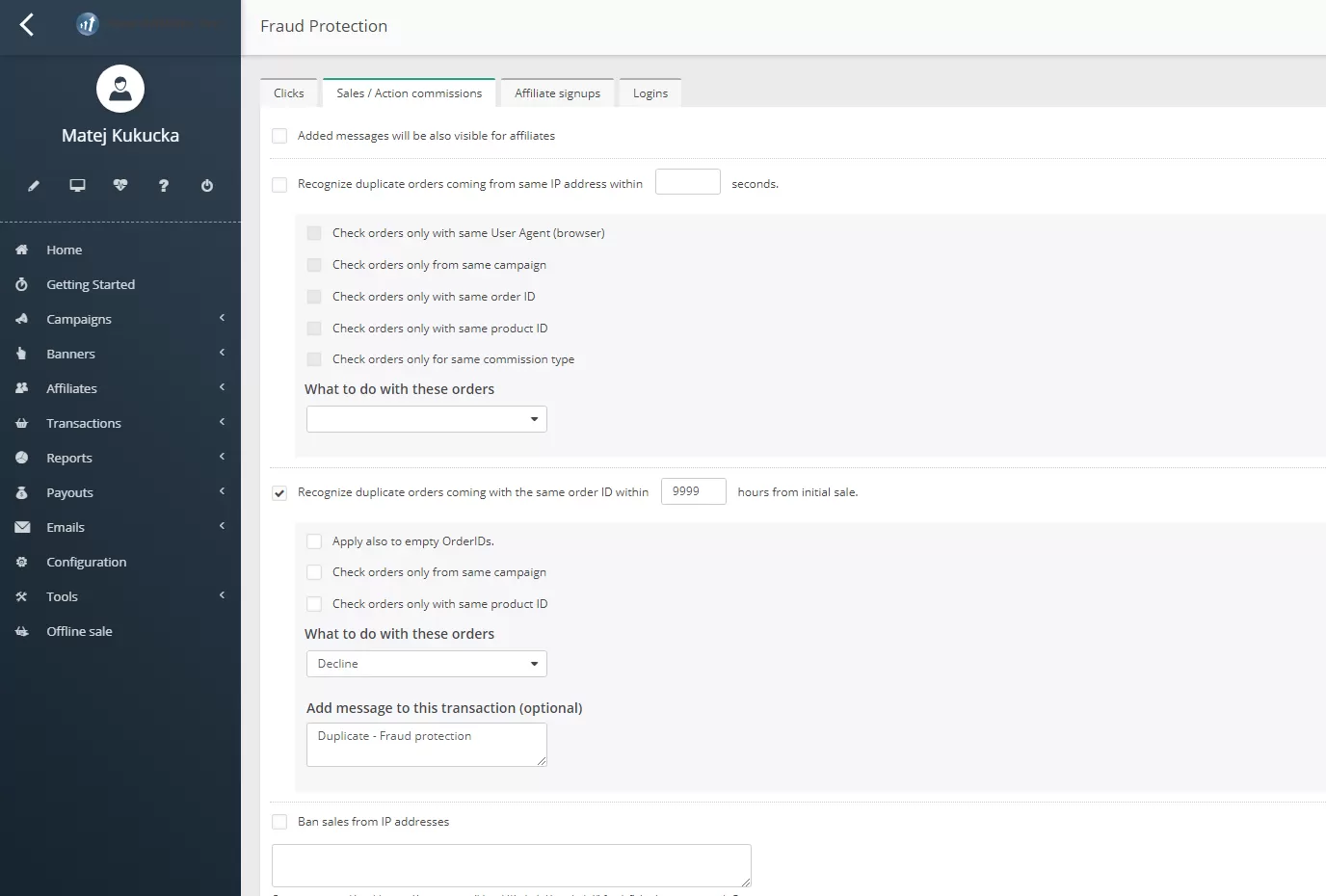 Configuração de proteção contra fraude de vendas no Post Affiliate Pro