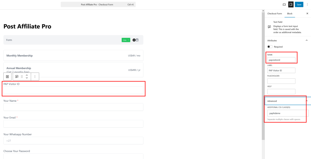Adicionando o campo papvisitorid ao formulário de checkout do SureCart