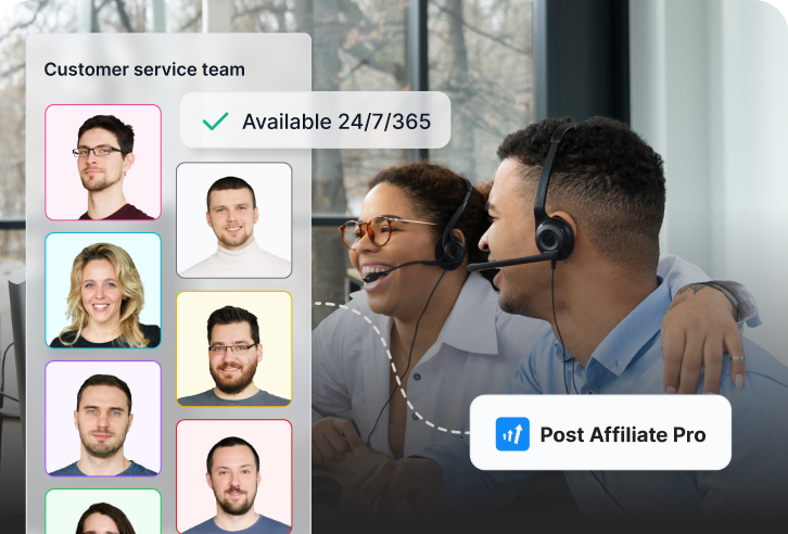 Equipe de atendimento ao cliente disponível 24/7 para usuários do Post Affiliate Pro