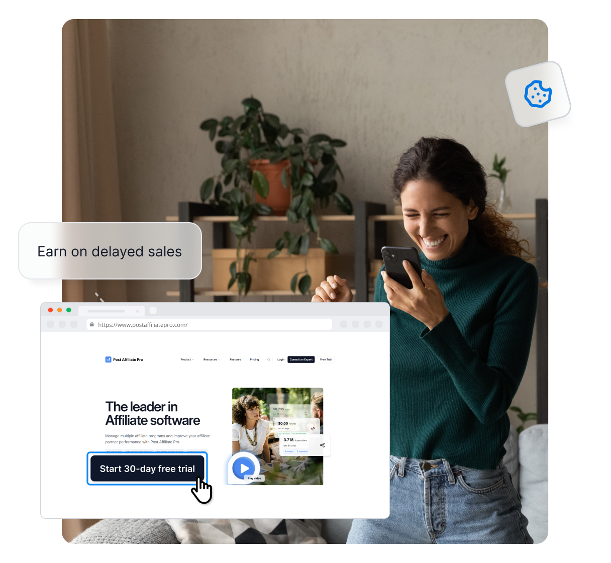 Um infográfico mostrando as áreas em que o Post Affiliate Pro pode ajudar você, como identificar o público, criar estruturas de comissão e mais.